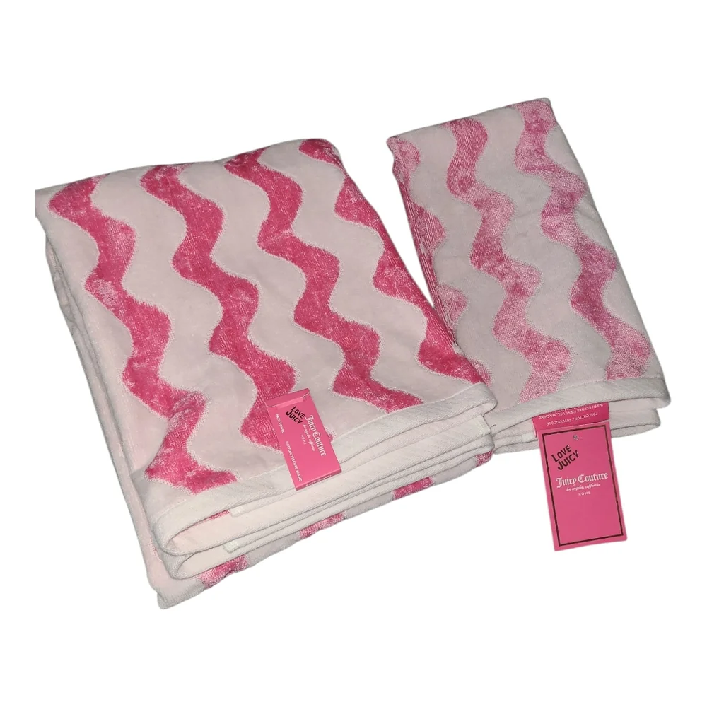 Juicy Couture Pink and Light Pink Wave Pattern Towel Set